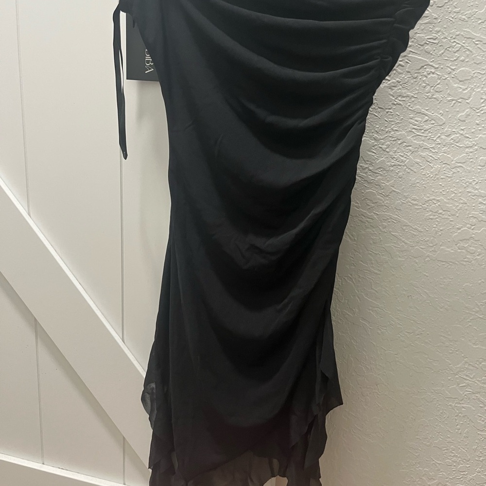 Black Asymmetrical sleeveless Ruched Top